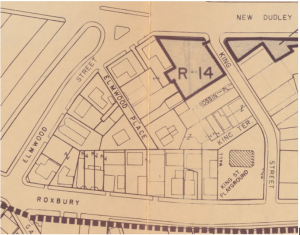 A 1972 Boston Redevelopment Authority (BRA) map of Parcel R-14. Source: Norman B. Leventhal Map & Education Center at the Boston Public Library.
