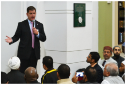 Mayor Marty Walsh speaking at the center. Photo: ISBCC Facebook Page.