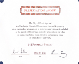 The Cambridge Historical Commission Preservation Award granted to the ISB Waqf property (2023). Source: Cambridge Historical Commission.