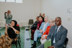 Left seated - Sufia Hassan , co-founder, Islamic Multi Services Organization (IMSO); Right most seated - key note speaker, Rev. Jeffrey Brown, Embrace Boston, co-founder and co-chair; 2nd from right - Alison Quirk, Director, Embrace Boston; 3rd from right - Duncan Remage-Healey, Executive Vice President, Embrace Boston, COO